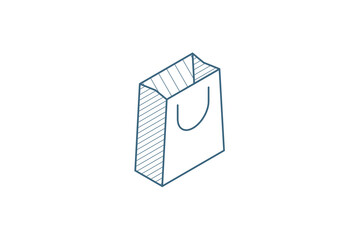 red shopping bag isometric icon. 3d line art technical drawing. Editable stroke vector