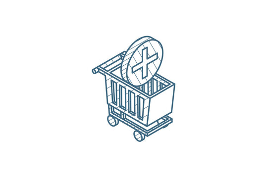 Add to shopping cart Isometric icon. 3d line art technical drawing. Editable stroke vector