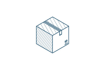 carton box whith packaging tape isometric icon. 3d line art technical drawing. Editable stroke vector