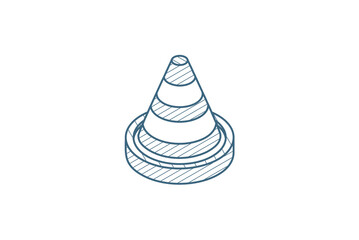 traffic cone isometric icon. 3d line art technical drawing. Editable stroke vector