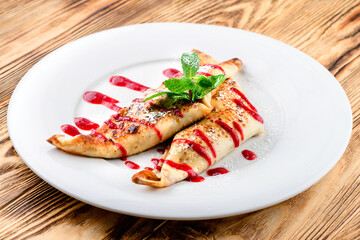 pancakes with strawberry topping
