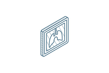 Lungs X-Ray isometric icon. 3d line art technical drawing. Editable stroke vector