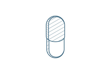 capsul red pill isometric icon. 3d line art technical drawing. Editable stroke vector