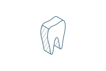 tooth isometric icon. 3d line art technical drawing. Editable stroke vector
