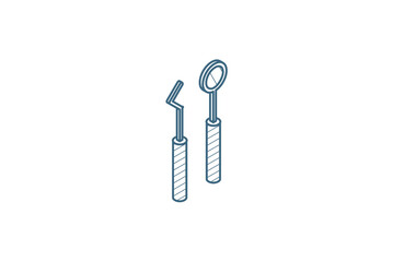 dentist tools isometric icon. 3d line art technical drawing. Editable stroke vector