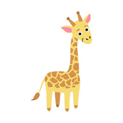 Cute giraffe character. Simple cartoon vector style illustration of animal, isolated on white background