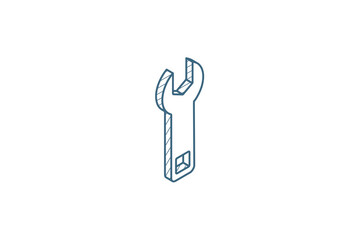 wrench tool isometric icon. 3d line art technical drawing. Editable stroke vector