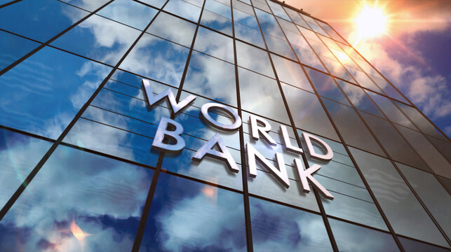 World Bank glass skyscraper with mirrored sky loop 3d illustration