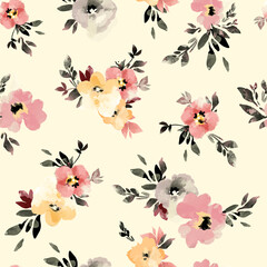 Watercolor flowers. Seamless Pattern Flowers. Beautiful Floral Print Design textiles illustration. Ornament Floral Pattern.