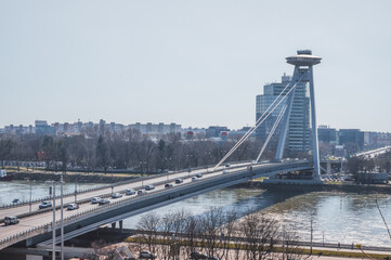 UFO bridge on the Danube river in Bratislava, Slovakia