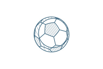 Obraz premium soccer ball, football isometric icon. 3d line art technical drawing. Editable stroke vector