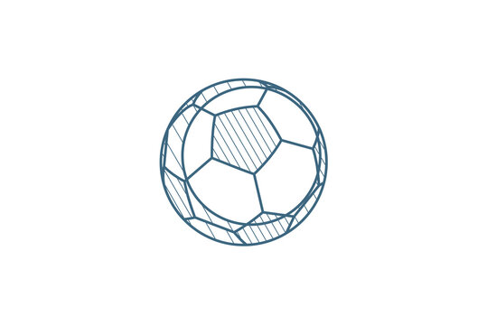 soccer ball, football isometric icon. 3d line art technical drawing. Editable stroke vector