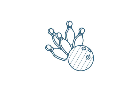 strike shot, spare, bowling ball isometric icon. 3d line art technical drawing. Editable stroke vector