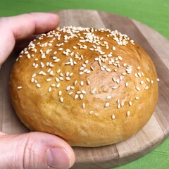 Hamburger bun with sesame seeds