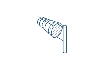 windsock, wind weather isometric icon. 3d line art technical drawing. Editable stroke vector