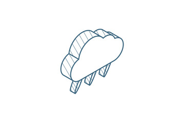cloud, rain weather isometric icon. 3d line art technical drawing. Editable stroke vector