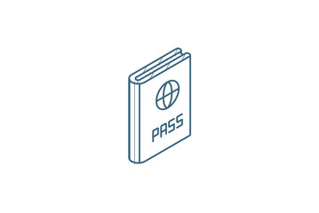 Passport, id document isometric icon. 3d line art technical drawing. Editable stroke vector