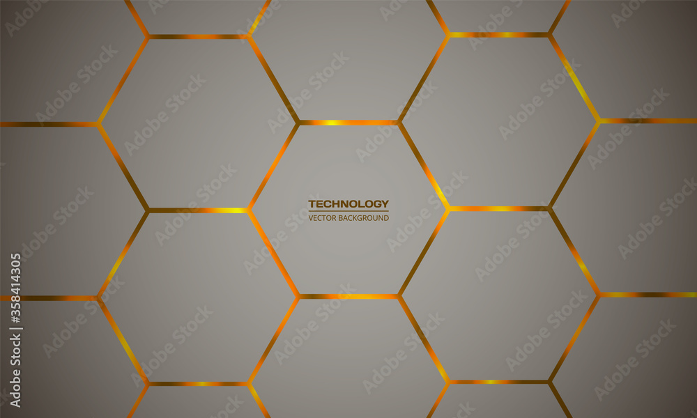 Poster hexagonal colorful vector abstract background. orange bright flashes under hexagon in light futurist