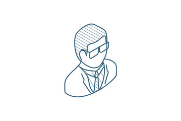 Scientist, Chemist, pharmacologist, beaker occupation isometric icon. 3d line art technical drawing. Editable stroke vector