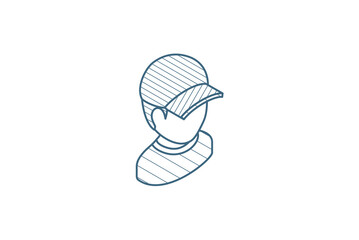 little boy in red cap isometric icon. 3d line art technical drawing. Editable stroke vector