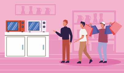 group of people in appliance store in shopping day