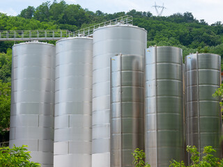 large brand new tanks made of stainless steel sheet