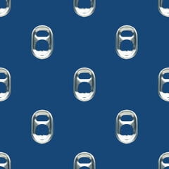 aluminum pop top seamless pattern for crafting projects. pop tab at dark blue background. creative wallpaper background backdrop. beer and drink industry concept.