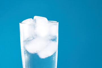 freshness ice water. transparent beverage. full glass of water. copy space. summer season drink.