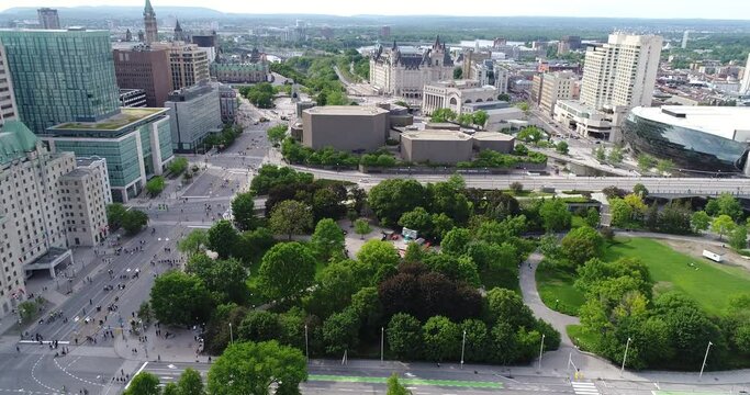 Aerial/Drone Video of Downtown Ottawa Protest & Parliament Hill