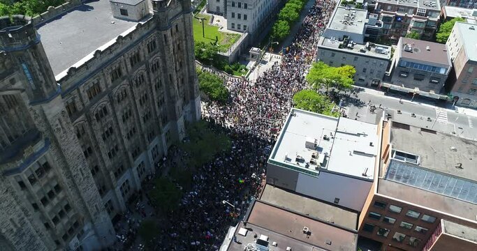 Aerial/Drone Video of Black Lives Matter Protest in Ottawa by the American Embassy