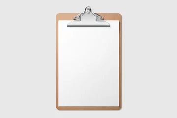 Foto op Plexiglas Real photo, wooden clipboard with blank A4 paper mockup template, isolated on light grey background. High resolution. © PrimeMockup