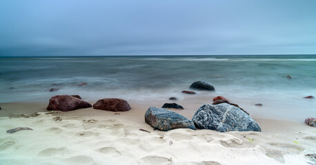 Natural landscape from the sea on a cloudy windy day.