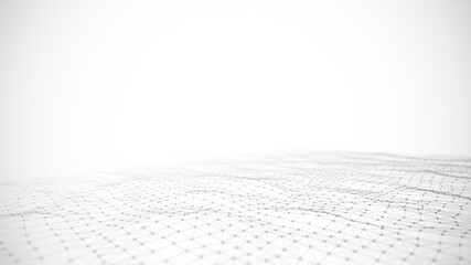 Black and white background with connecting triangulars, dots and lines. Futuristic polygonal background. 3d rendering.
