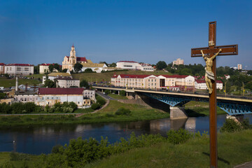 Fototapeta na wymiar Very beautiful with baroque catholic church monastery in the city center. aerial photo.