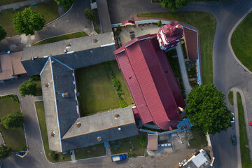 Very beautiful with baroque catholic church monastery in the city center. aerial photo.