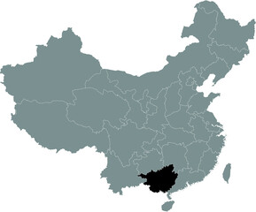 Black Location Map of Chinese Autonomous Region of Guangxi Zhuang within Grey Map of China