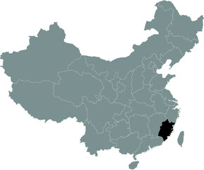 Black Location Map of Chinese Province of Fujian within Grey Map of China