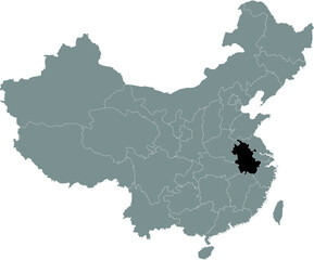 Black Location Map of Chinese Province of Anhui within Grey Map of China