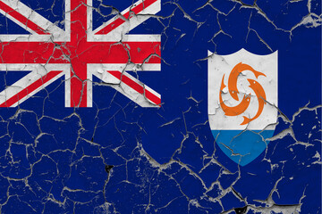 Anguilla flag close up grungy, damaged and scratched on wall peeling off paint to see inside surface. Vintage National Concept. - obrazy, fototapety, plakaty