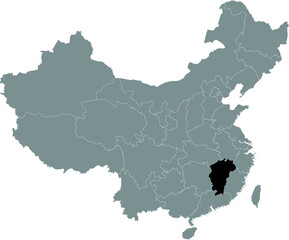 Black Location Map of Chinese Province of Jiangxi within Grey Map of China