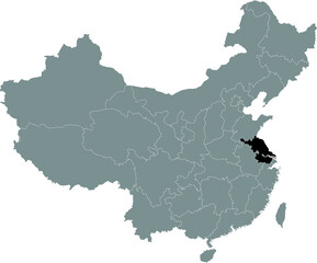 Black Location Map of Chinese Province of Jiangsu within Grey Map of China