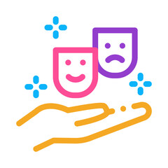 masks of joy and sadness on hand icon vector. masks of joy and sadness on hand sign. color symbol illustration