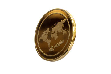 Isolated gold coin on a white background riple