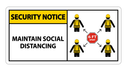 Security Notice Maintain social distancing, stay 6ft apart sign,coronavirus COVID-19 Sign Isolate On White Background,Vector Illustration EPS.10