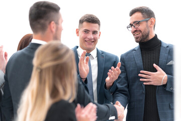 Fototapeta premium group of employees discussing new ideas together