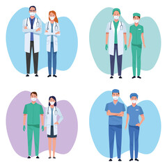group of medical staff healthcare workers characters