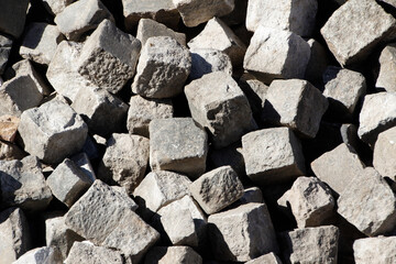Mountain of Stones. Stack of Cobblestone ready to be used to build a road or street