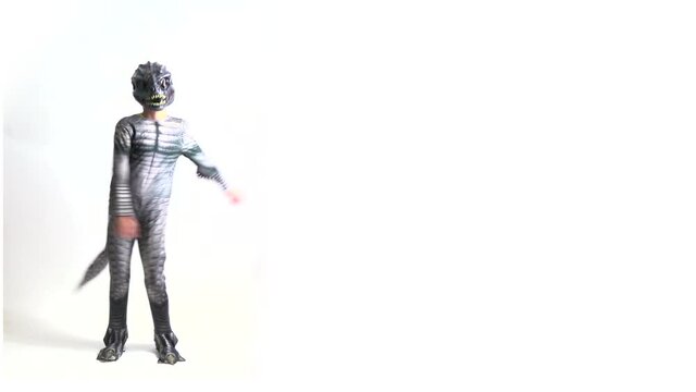 Dinosaur Doing the Floss Dance Against a White Background