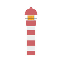 Pink lighthouse isolated on a white background. Vector cartoon illustration. Design element for a logo, banner, business card, or booklet.