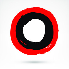 Circle brush stroke. Black and red brushstroke. Dirty texture in grunge style. Paint brushstrokes isolated on white background. The design graphic element is saved as a vector illustration in EPS